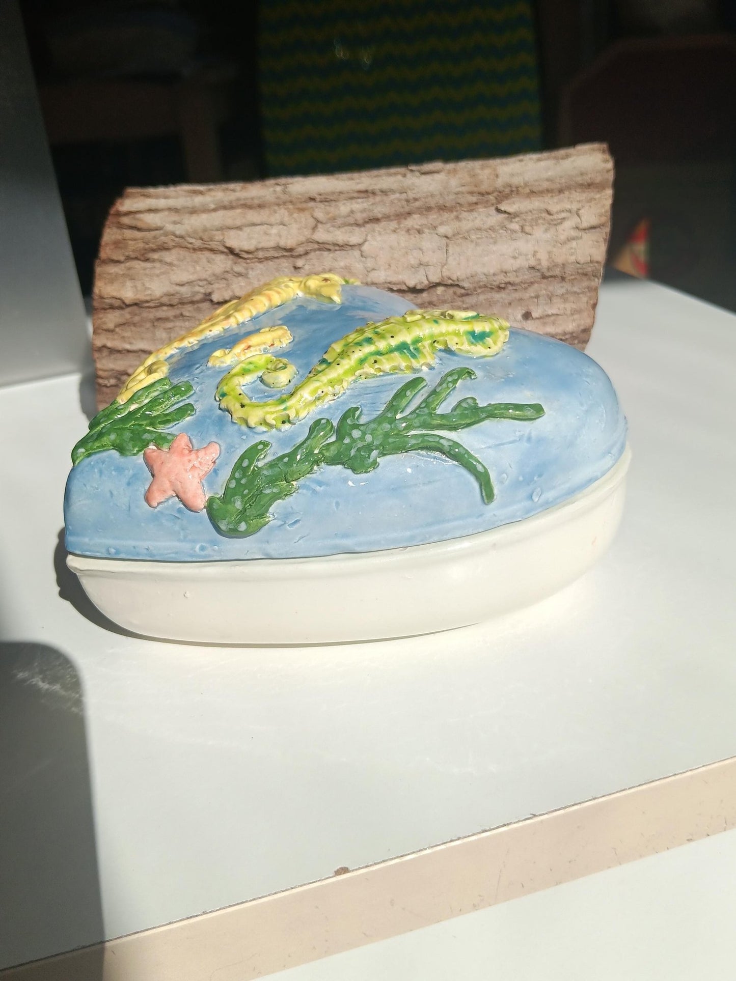 Ceramic Heart Keepsake Handmade Seahorses Seascape Ocean-Inspired Jewelry Holder Coastal Nursery Décor - Gems by Gigi