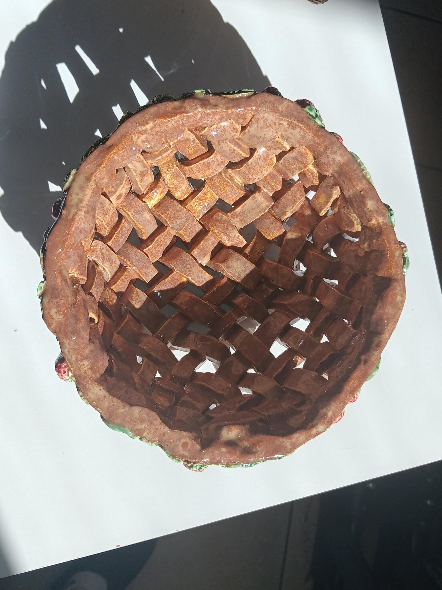 Ceramic Open Woven Basket Strawberries & Leaves - Gems by Gigi