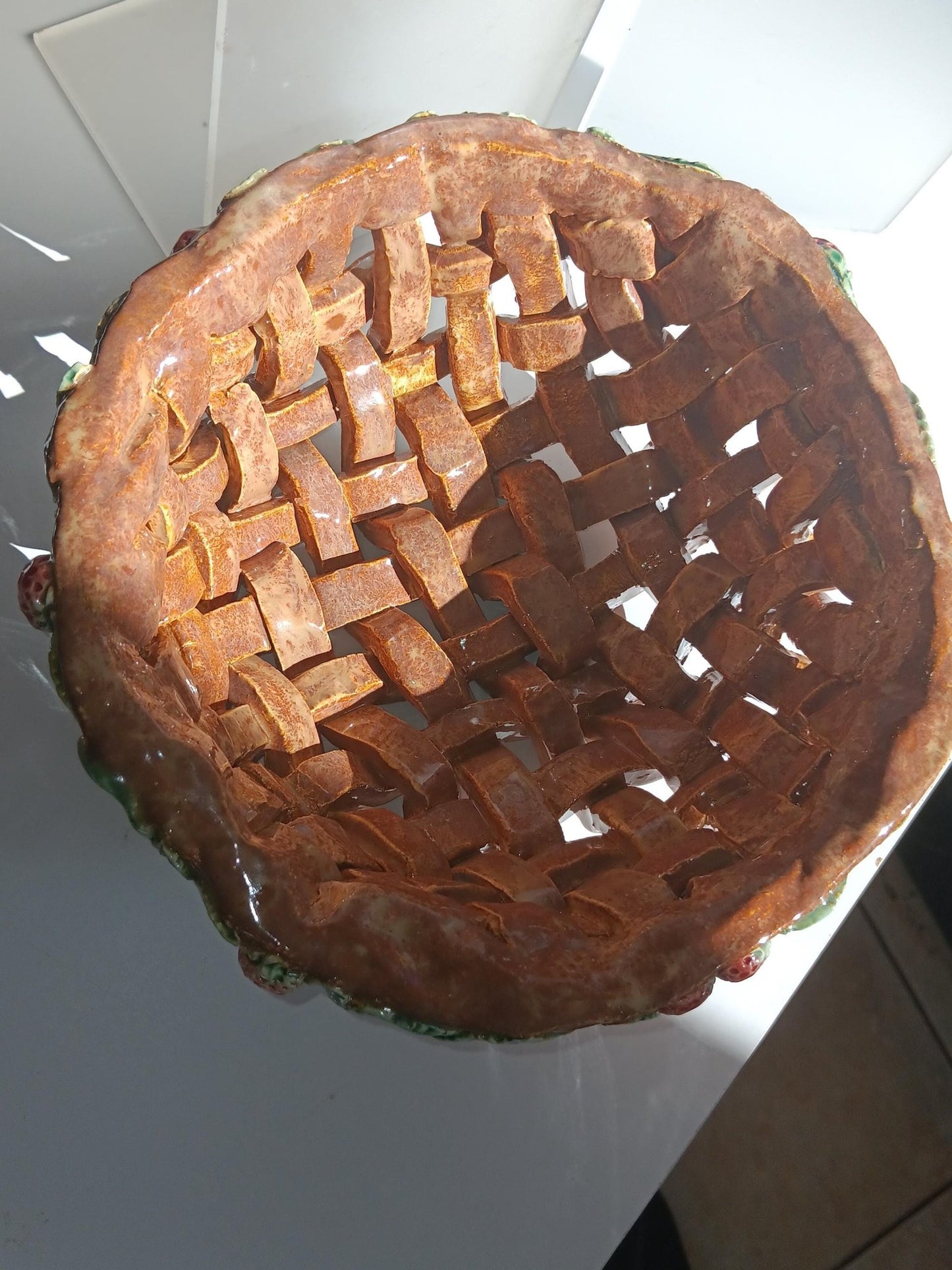 Ceramic Open Woven Basket Strawberries & Leaves - Gems by Gigi