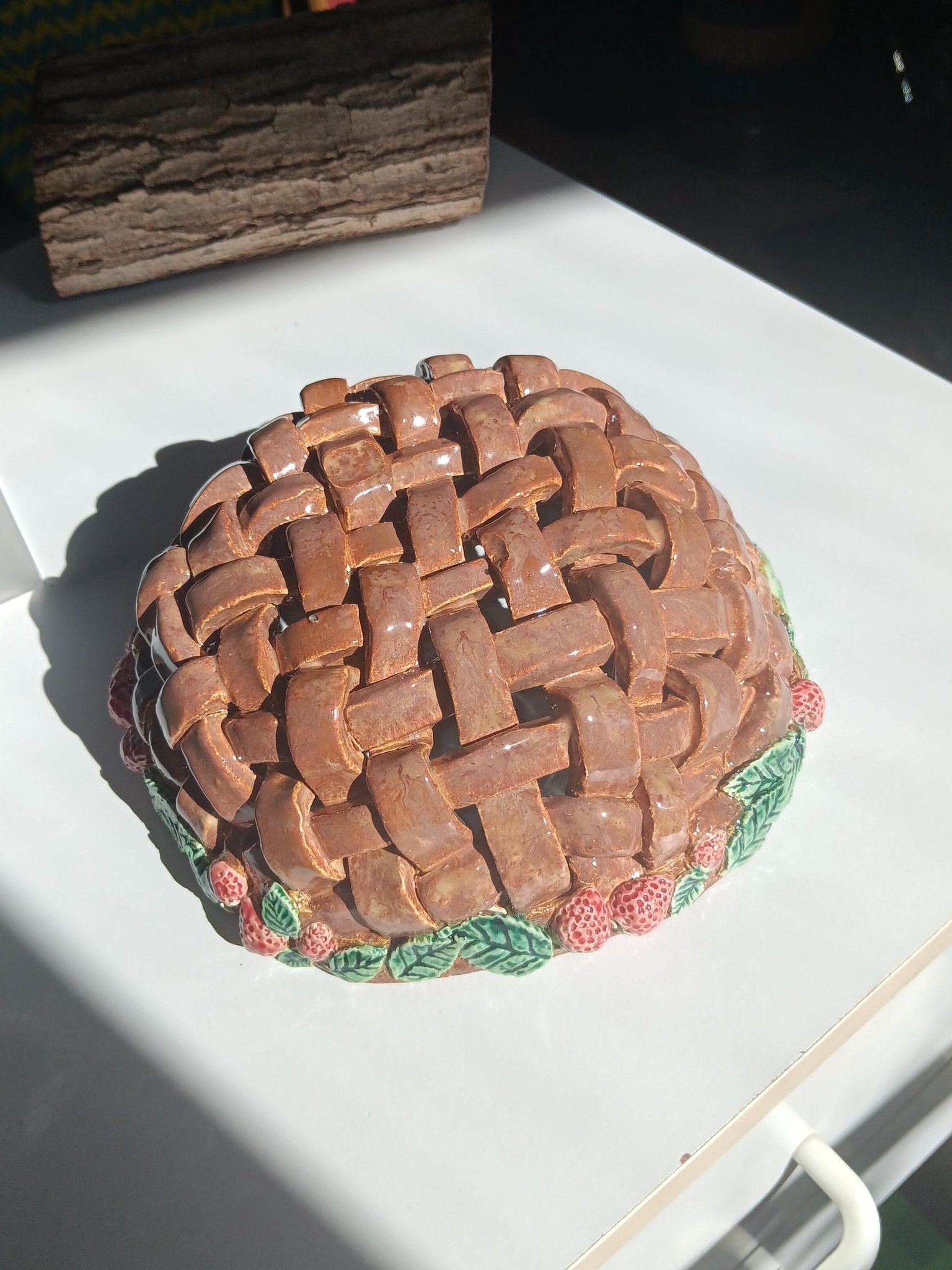 Ceramic Open Woven Basket Strawberries & Leaves - Gems by Gigi
