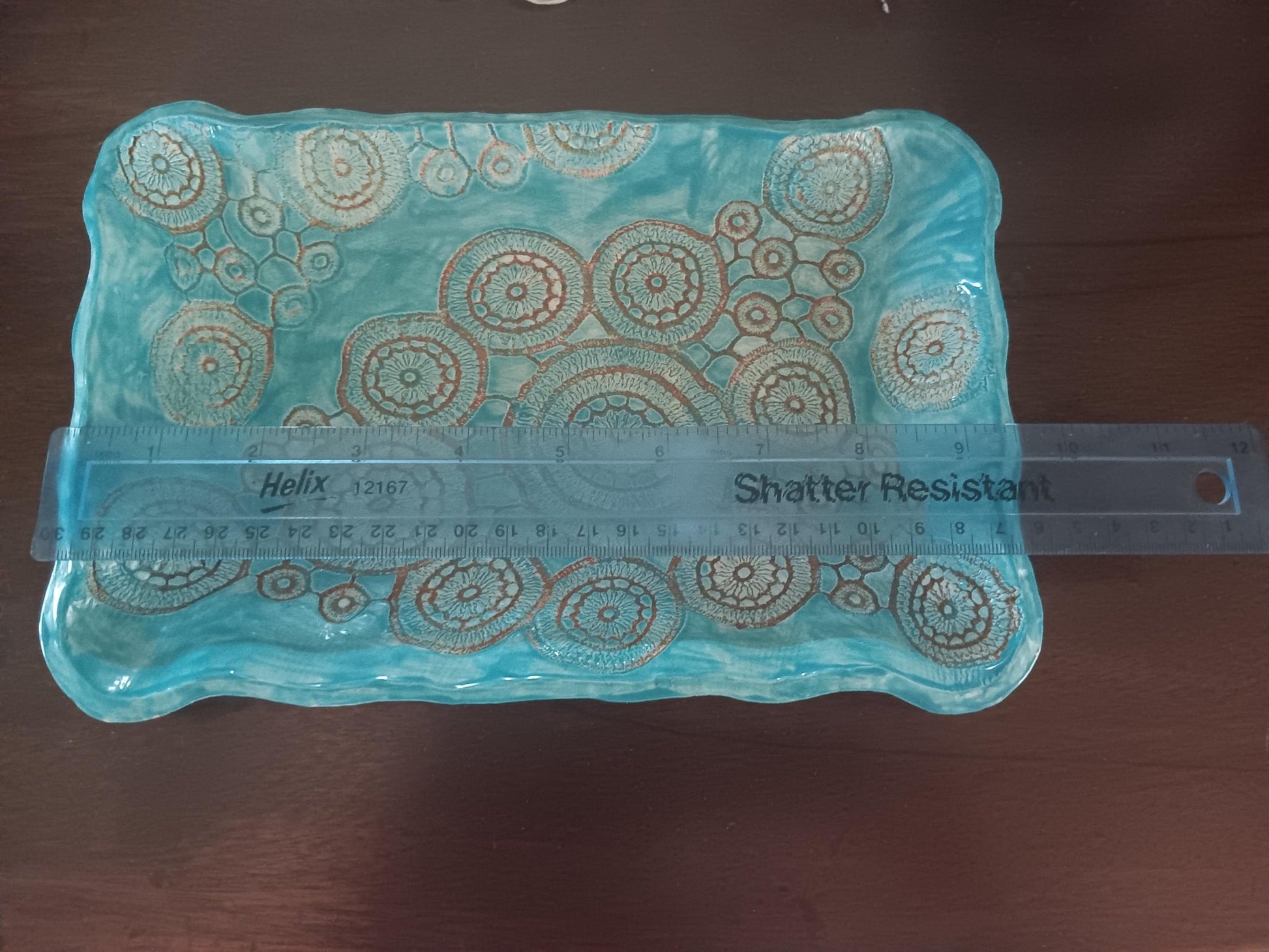 Ceramic Platter Plate Circles Handmade Turquoise and Tan - Gems by Gigi