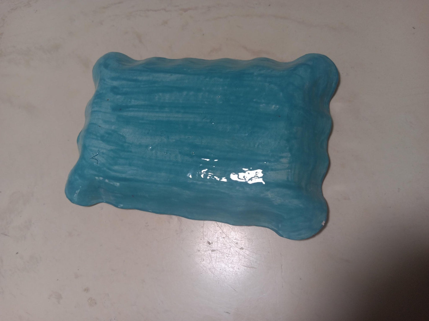 Ceramic Platter Plate Circles Handmade Turquoise and Tan - Gems by Gigi