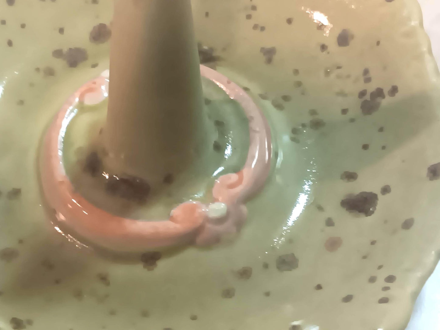 Ceramic Ring Holder Dish: Speckled Green, Fluttered Edge Tray Organizer - Gems by Gigi