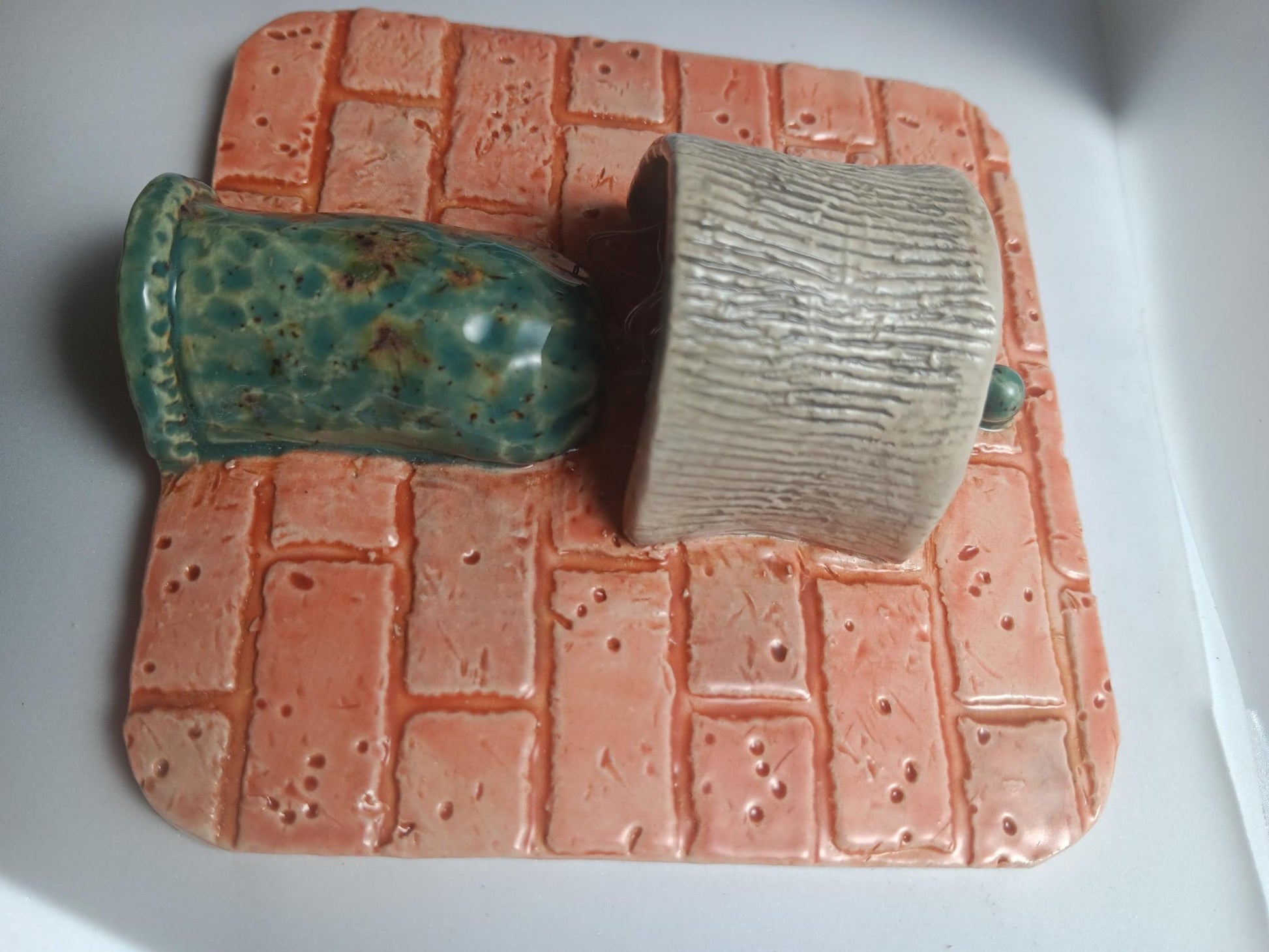 Ceramic Square Tile Wall Lamp Brick Orange Teal Lights Up - Gems by Gigi