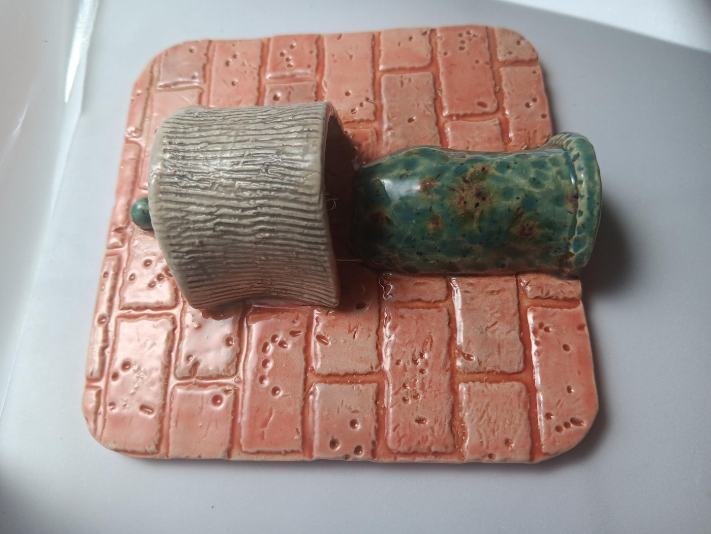Ceramic Square Tile Wall Lamp Brick Orange Teal Lights Up - Gems by Gigi