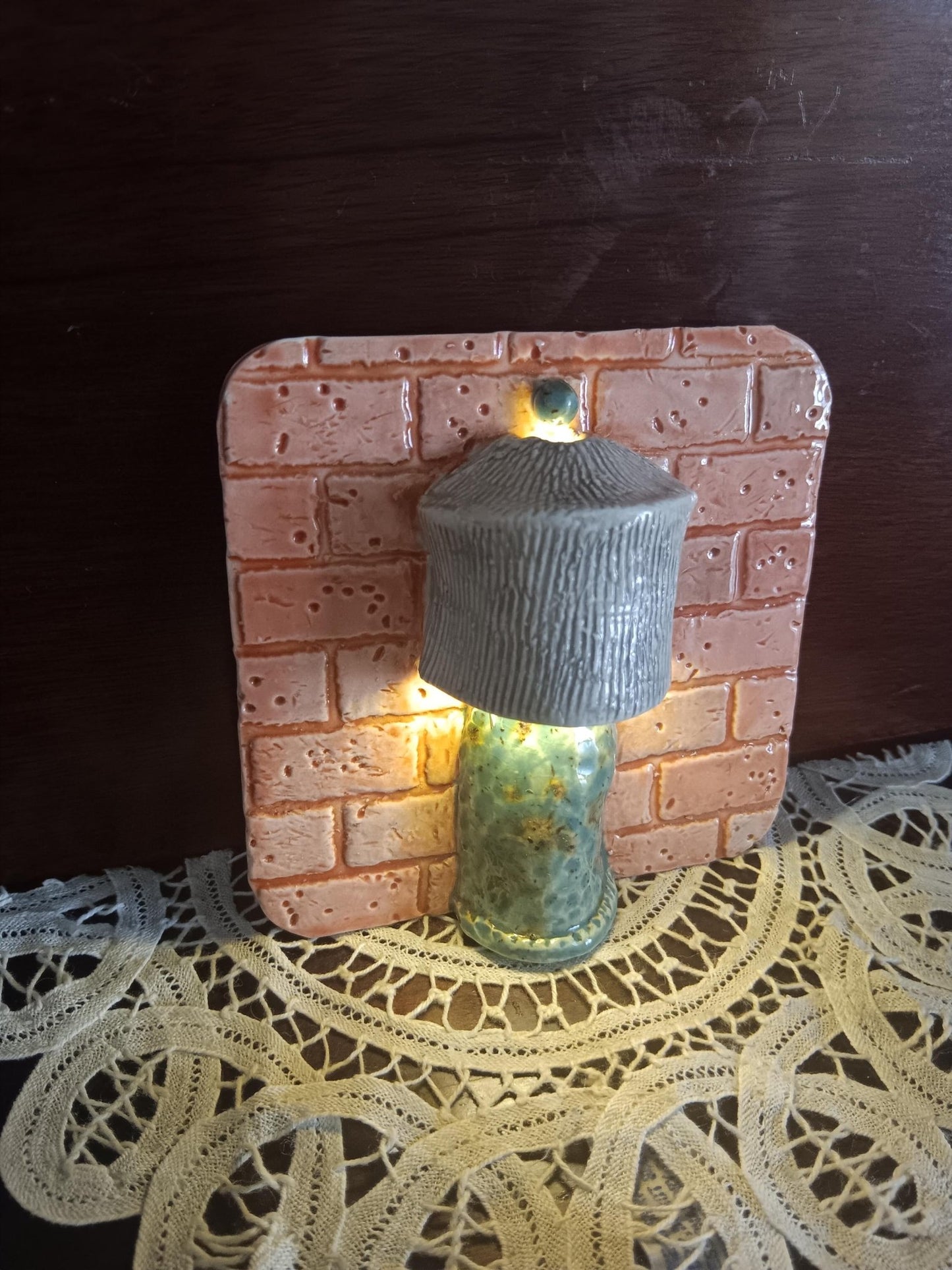 Ceramic Square Tile Wall Lamp Brick Orange Teal Lights Up - Gems by Gigi