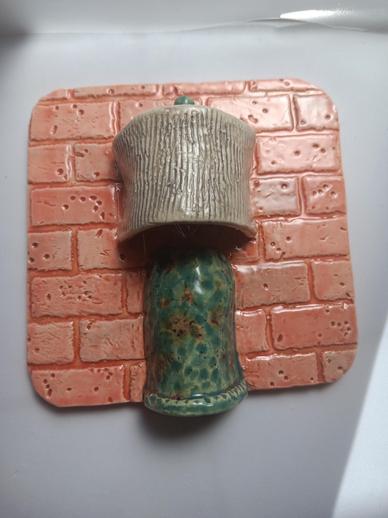Ceramic Square Tile Wall Lamp Brick Orange Teal Lights Up - Gems by Gigi