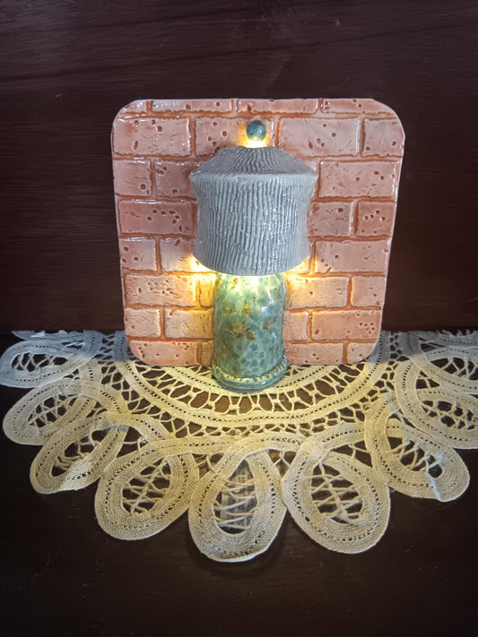 Ceramic Square Tile Wall Lamp Brick Orange Teal Lights Up - Gems by Gigi