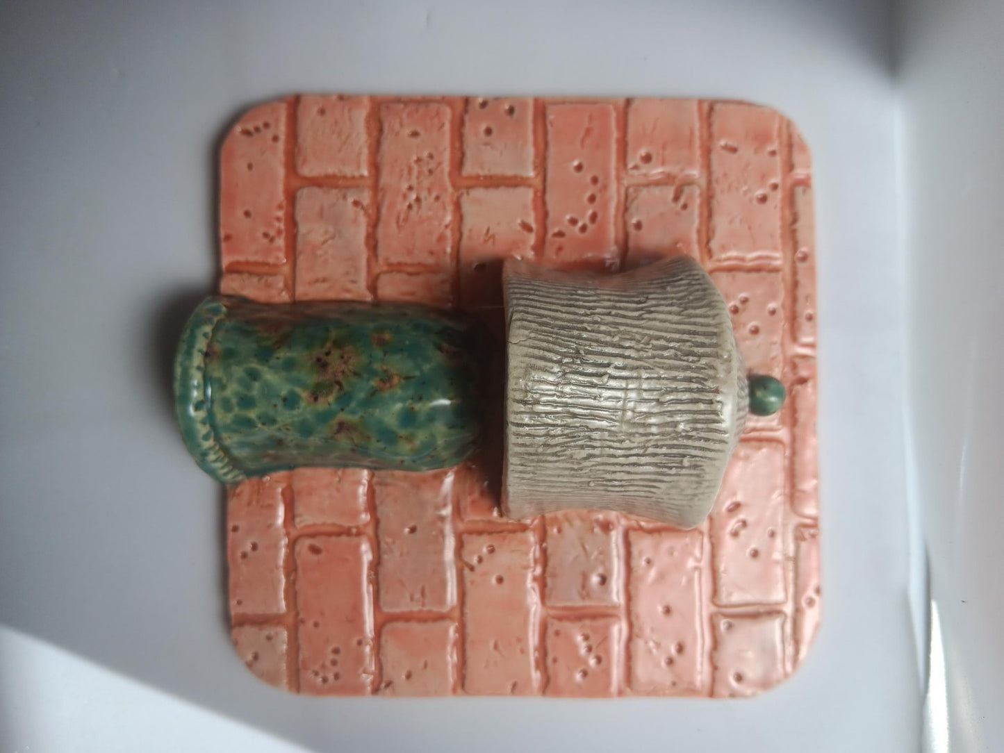 Ceramic Square Tile Wall Lamp Brick Orange Teal Lights Up - Gems by Gigi