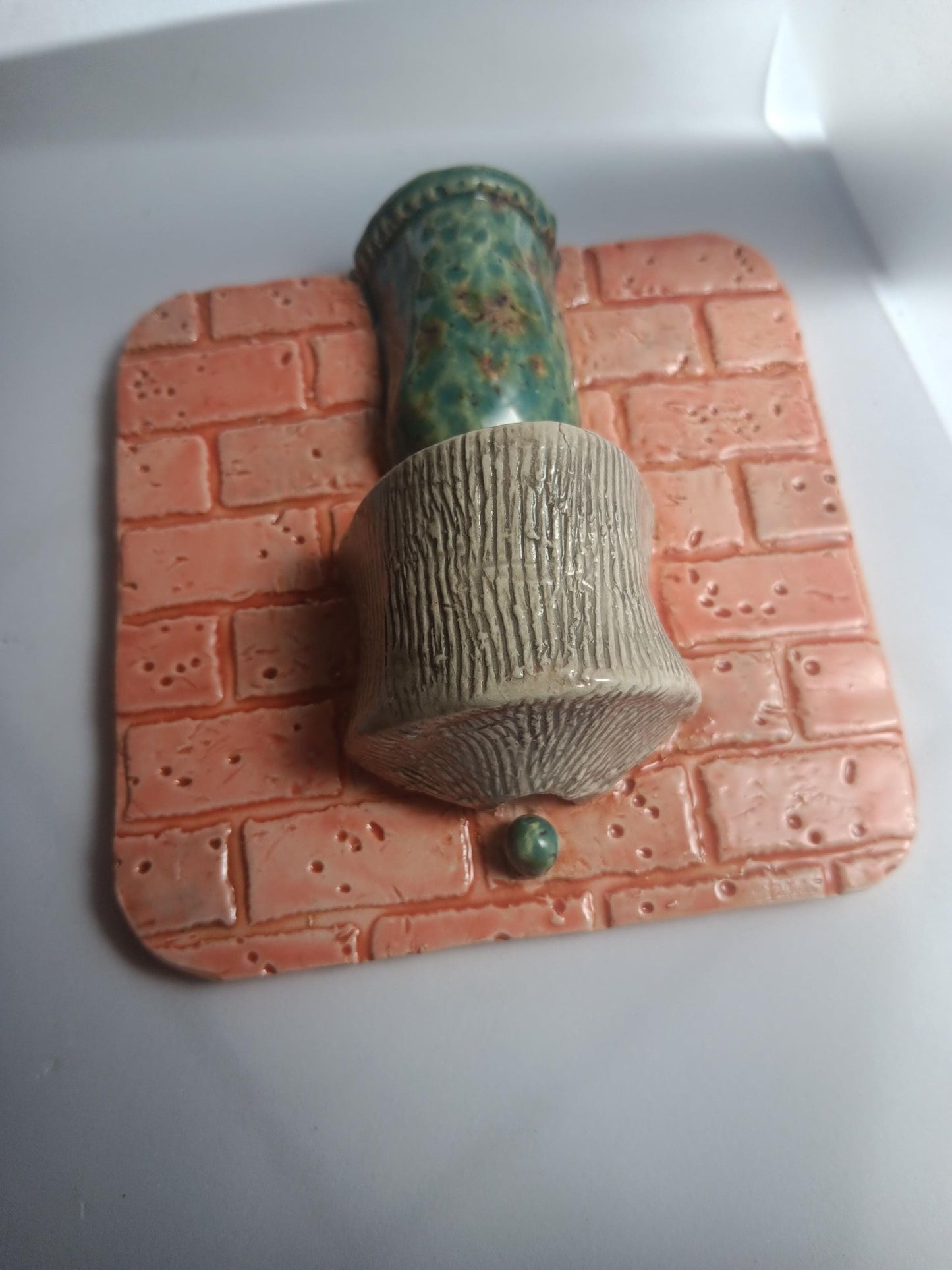 Ceramic Square Tile Wall Lamp Brick Orange Teal Lights Up - Gems by Gigi