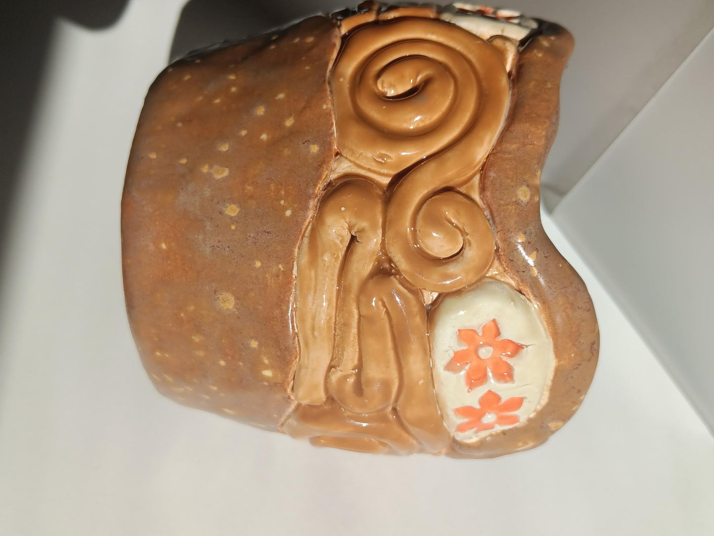 Ceramic Swirl Flower Pot Tan Orange - Gems by Gigi
