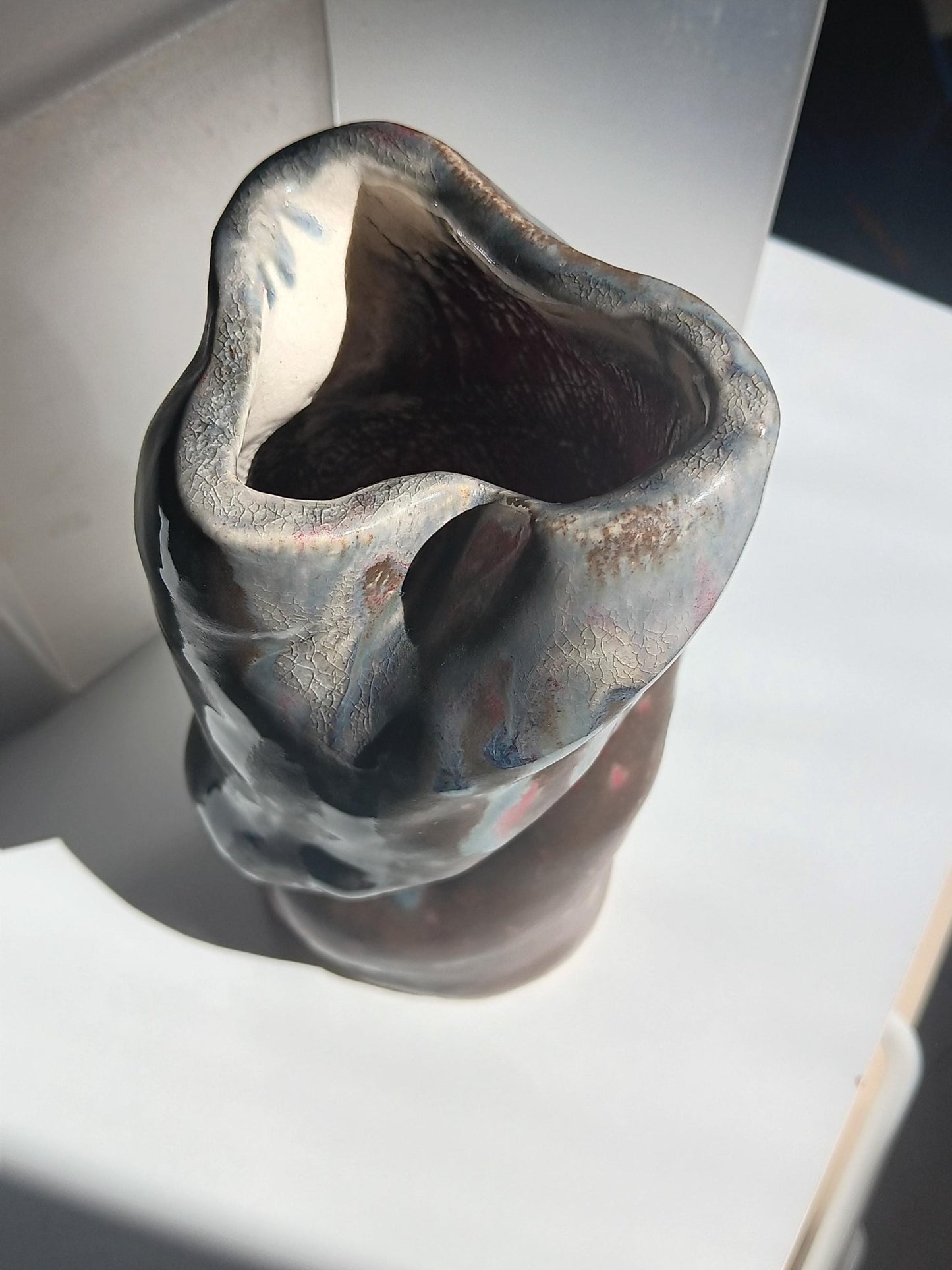 Ceramic Vase Brown Blue Handmade Modern Twisted Top - Gems by Gigi