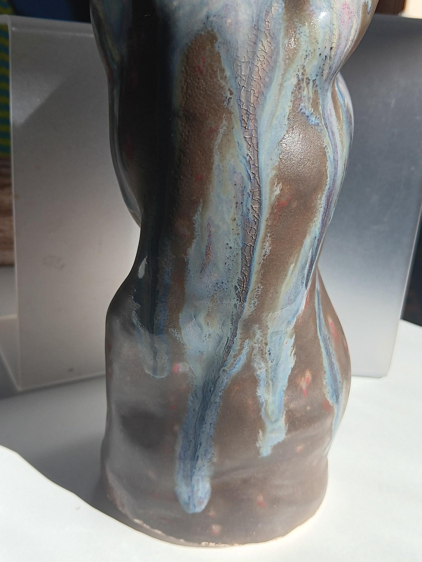 Ceramic Vase Brown Blue Handmade Modern Twisted Top - Gems by Gigi