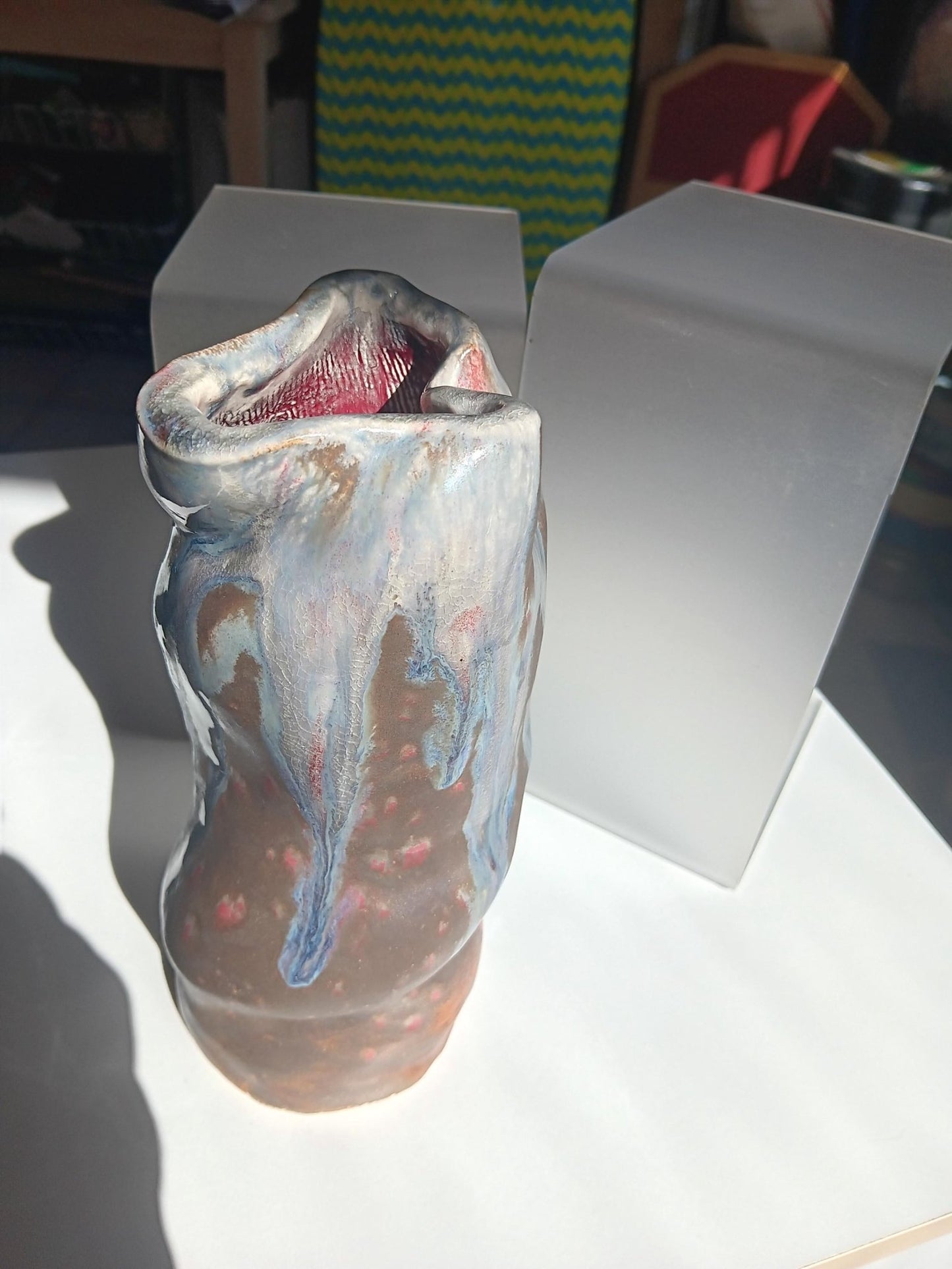Ceramic Vase Brown Blue Handmade Modern Twisted Top - Gems by Gigi