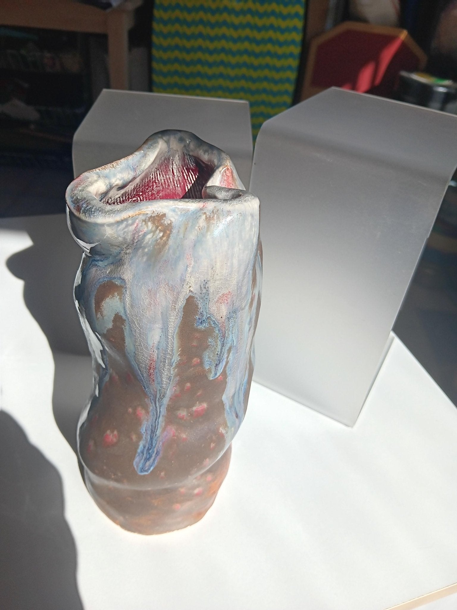 Ceramic Vase Brown Blue Handmade Modern Twisted Top - Gems by Gigi