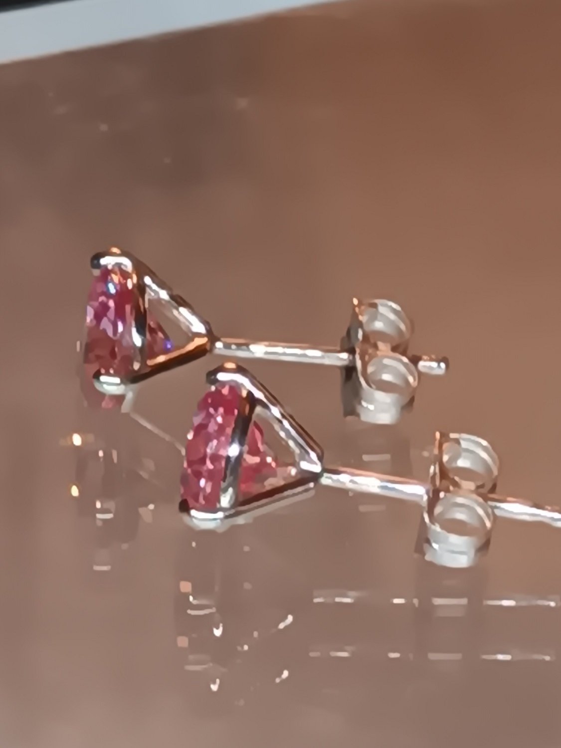 Certified Pink Lab Grown Diamond Stud Earrings Rose Gold 14kt - Gems by Gigi