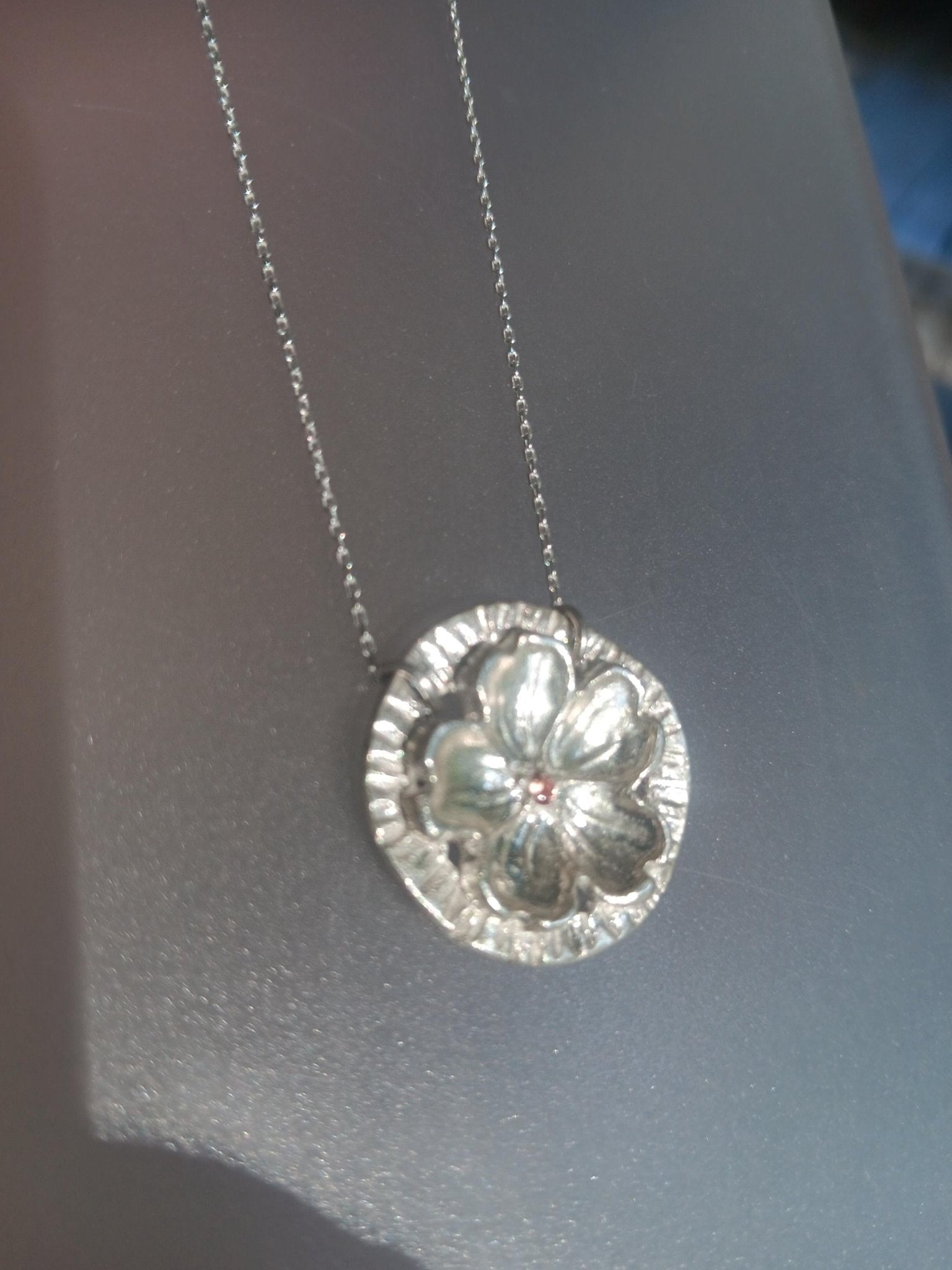 Cherry Blossom Circle Pendant Sakura Necklace Padparadscha Sapphire Fine Silver - Gems by Gigi