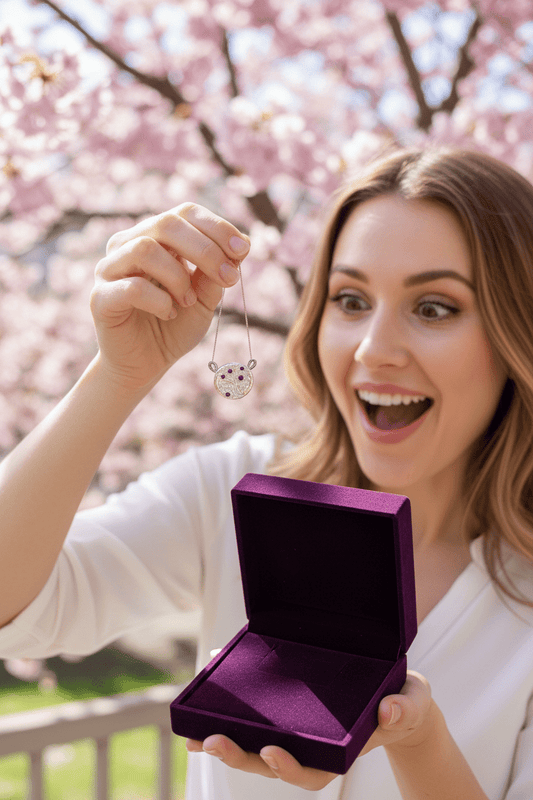 Cherry Blossom Sakura Ruby Sapphire Circle Pendant Fine Silver - Gems by Gigi