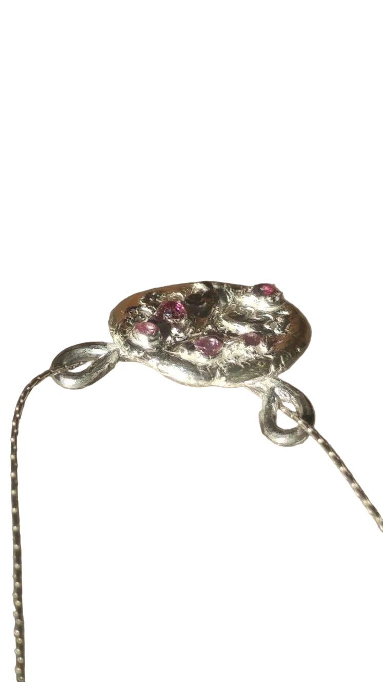 Cherry Blossom Sakura Ruby Sapphire Circle Pendant Fine Silver - Gems by Gigi