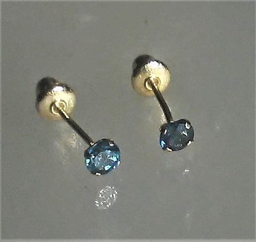 Children Stud Earrings Screwback Pink Sapphire Yellow Gold 14kt - Gems by Gigi