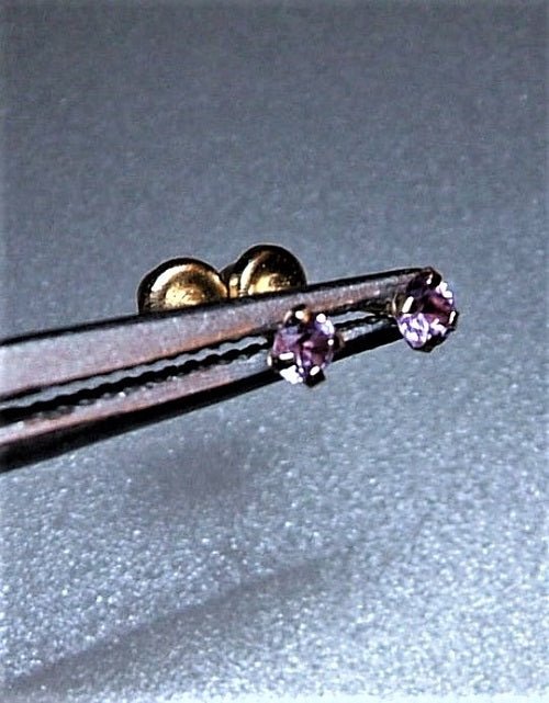 Children Stud Earrings Screwback Pink Sapphire Yellow Gold 14kt - Gems by Gigi