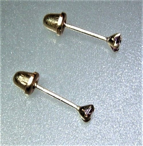 Children Stud Earrings Screwback Pink Sapphire Yellow Gold 14kt - Gems by Gigi