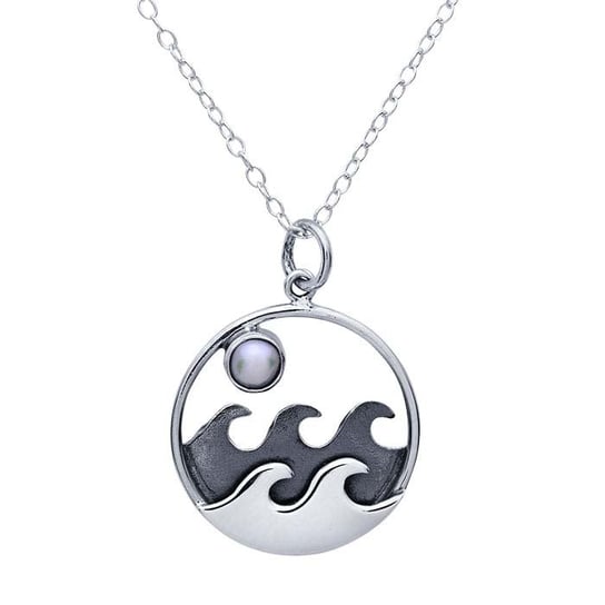 Circle Waves Pearl Moon Pendant Sterling Silver - Gems by Gigi
