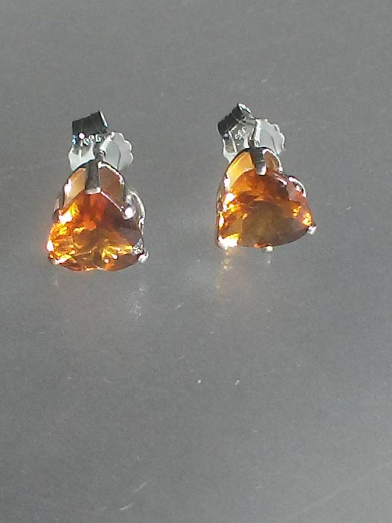 Citrine Heart Stud Earrings Sterling Silver - Gems by Gigi