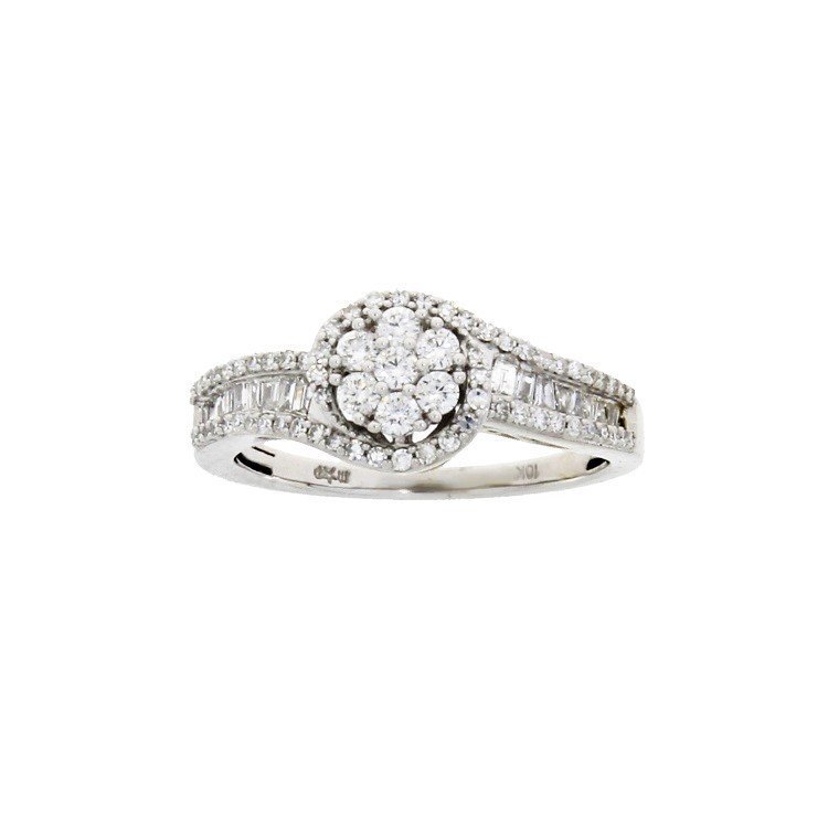 Cluster Diamond Halo Engagement Ring White Gold 10kt - Gems by Gigi