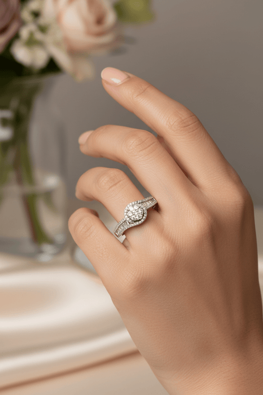 Cluster Diamond Halo Engagement Ring White Gold 10kt - Gems by Gigi