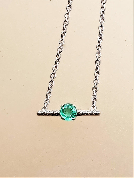 Colombian Emerald Solitaire Bar Festoon Necklace Swirl Pendant Sterling Silver - Gems by Gigi