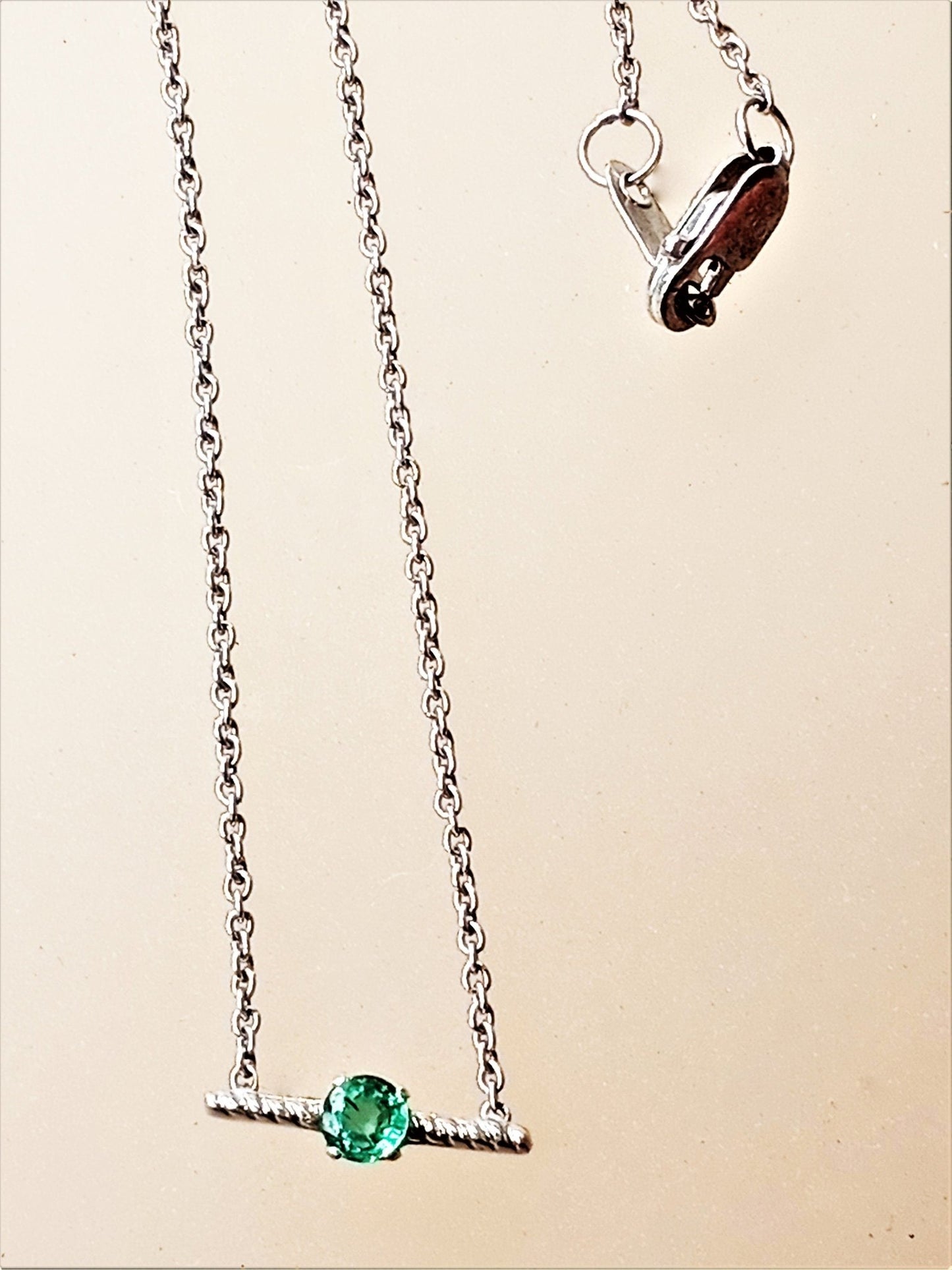 Colombian Emerald Solitaire Bar Festoon Necklace Swirl Pendant Sterling Silver - Gems by Gigi