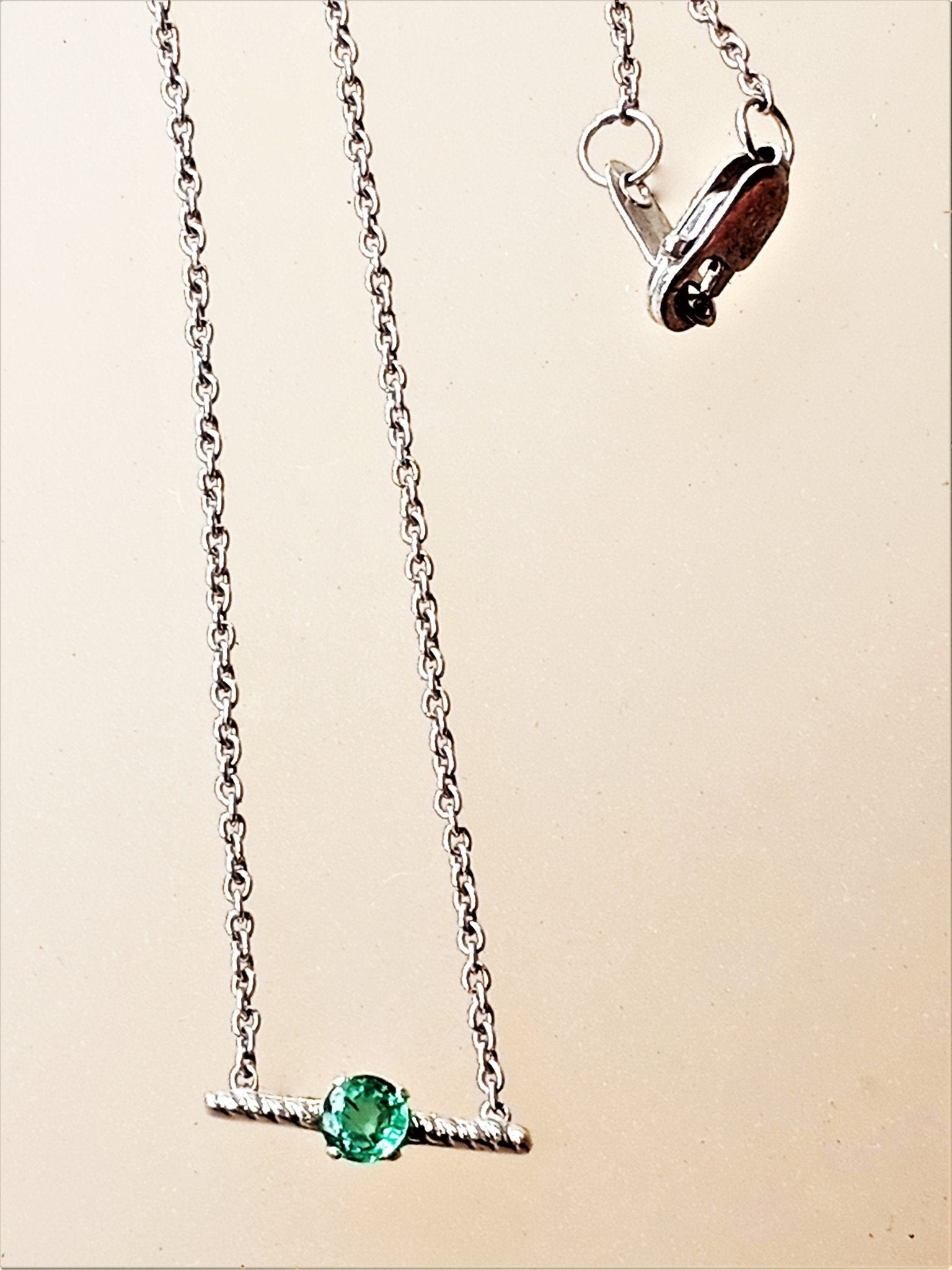 Colombian Emerald Solitaire Bar Festoon Necklace Swirl Pendant Sterling Silver - Gems by Gigi