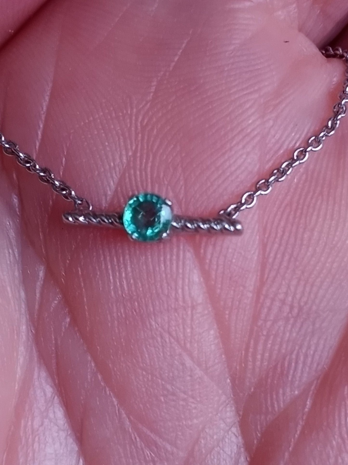 Colombian Emerald Solitaire Bar Festoon Necklace Swirl Pendant Sterling Silver - Gems by Gigi