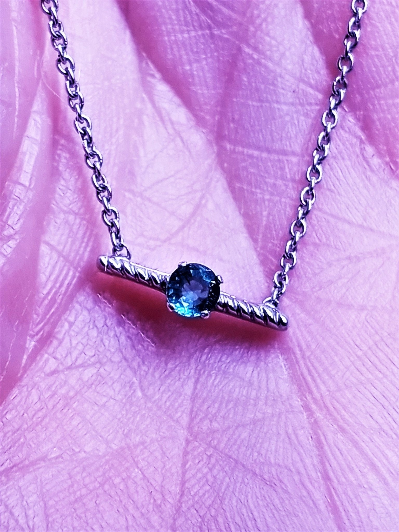 Colombian Emerald Solitaire Bar Festoon Necklace Swirl Pendant Sterling Silver - Gems by Gigi