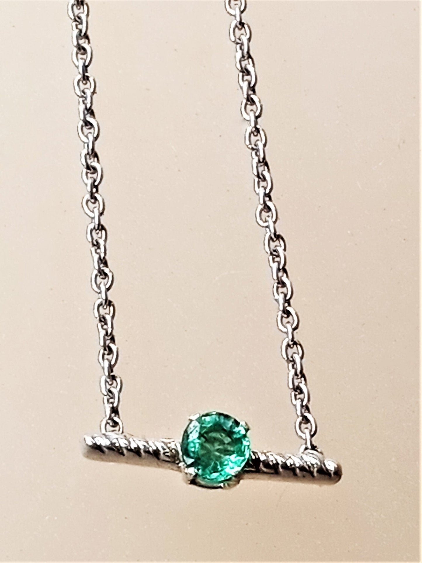 Colombian Emerald Solitaire Bar Festoon Necklace Swirl Pendant Sterling Silver - Gems by Gigi