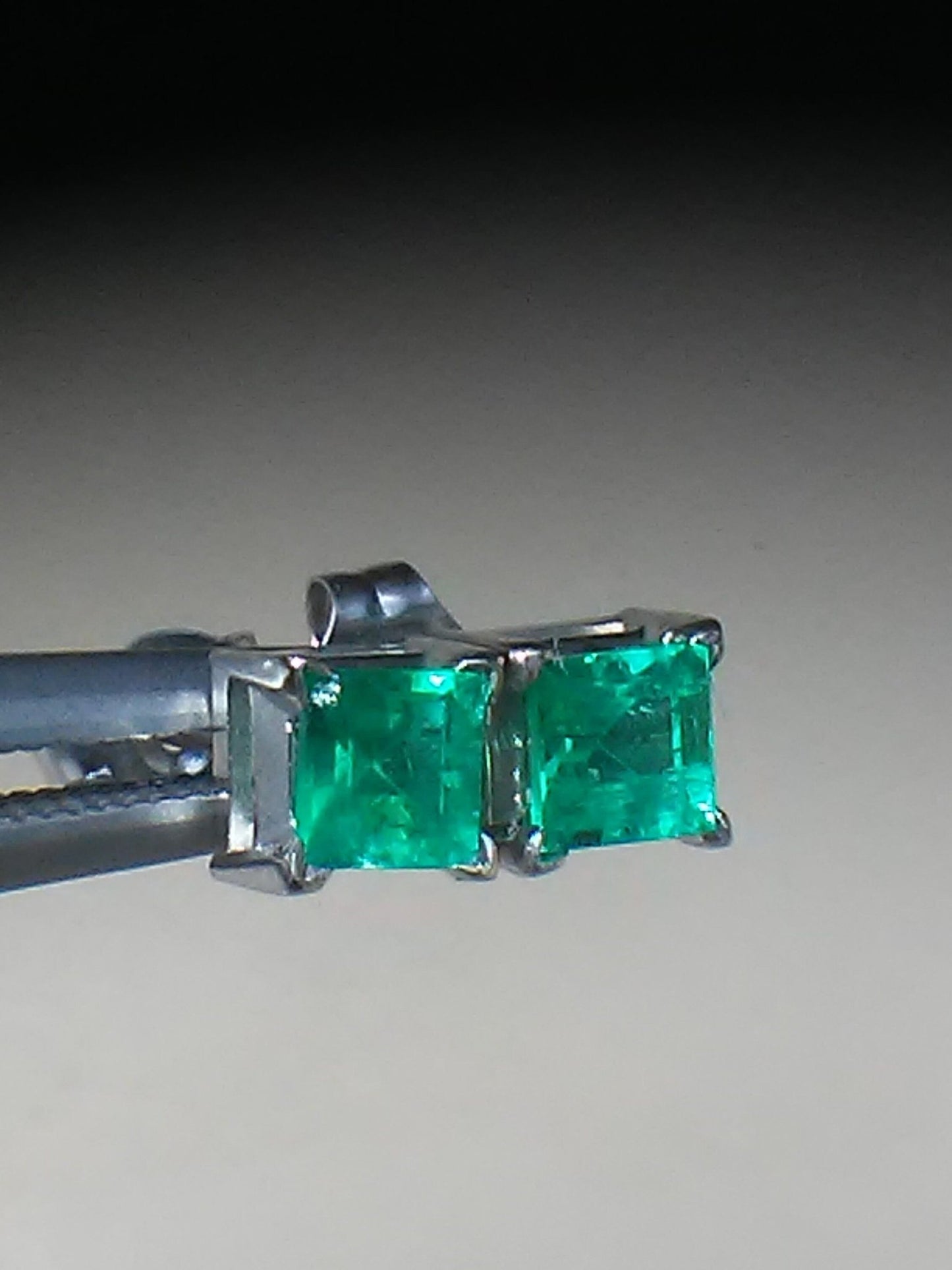 Colombian Emerald Square Stud Earrings 14kt White Gold - Gems by Gigi