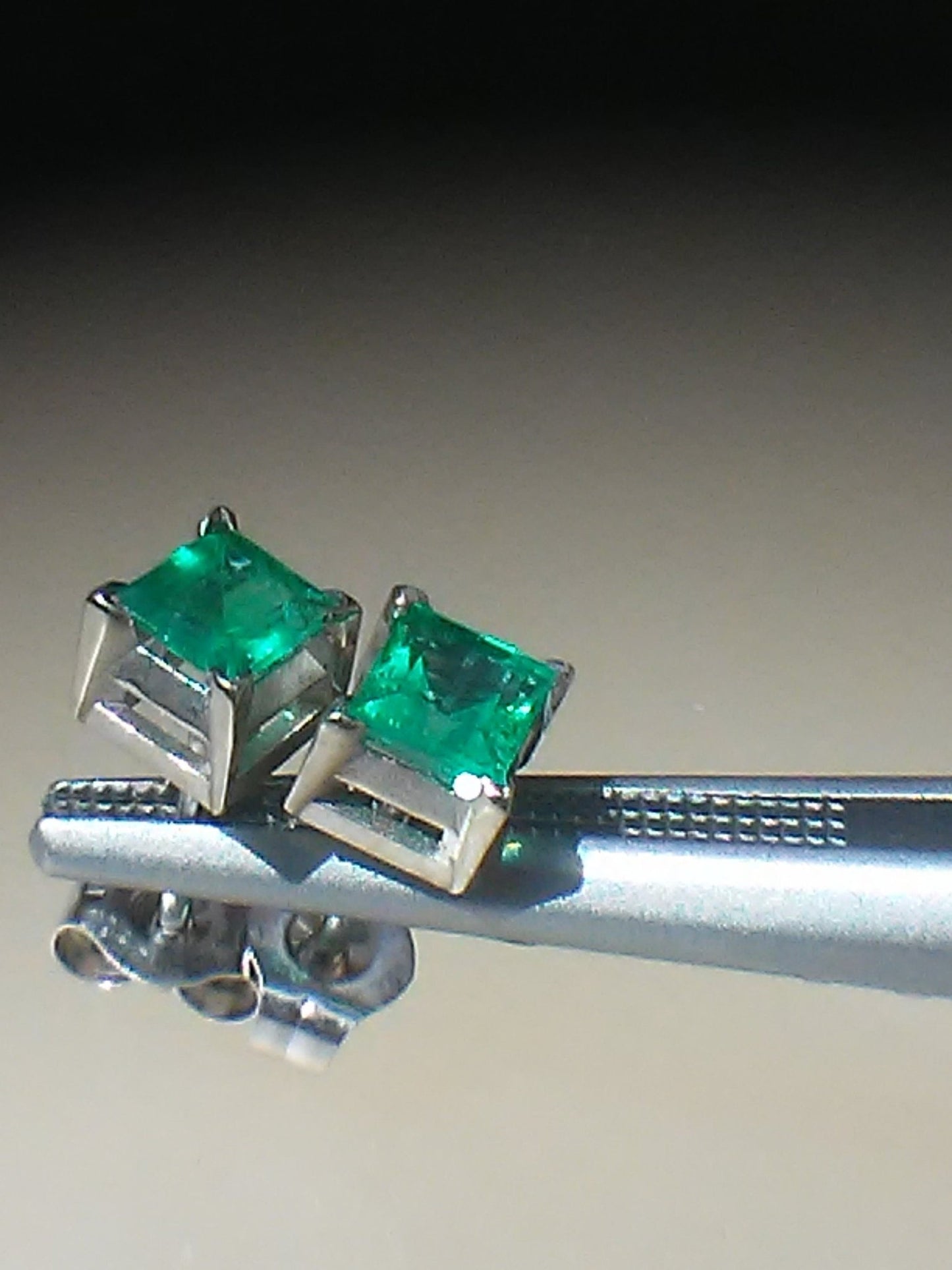 Colombian Emerald Square Stud Earrings 14kt White Gold - Gems by Gigi
