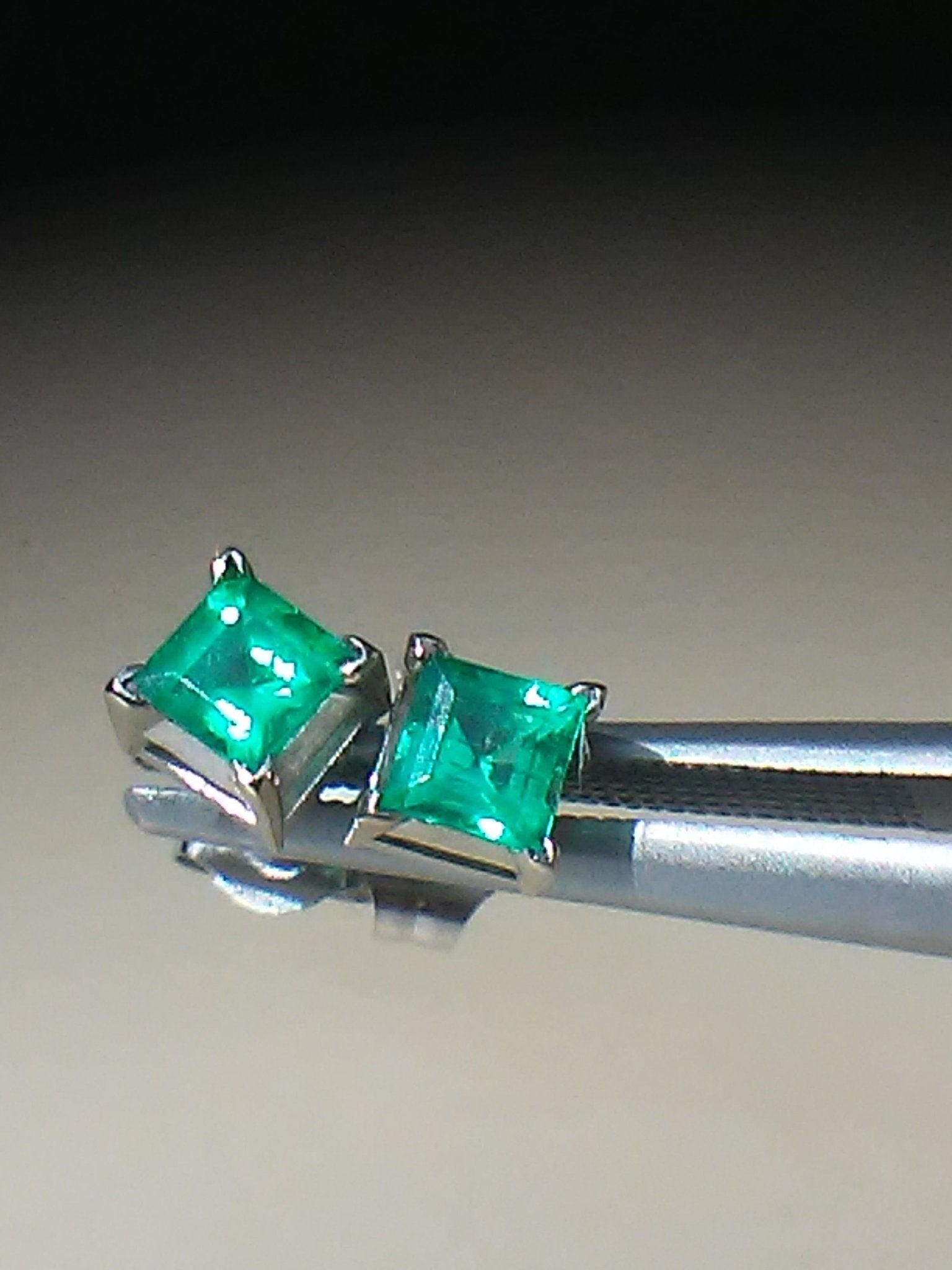 Colombian Emerald Square Stud Earrings 14kt White Gold - Gems by Gigi