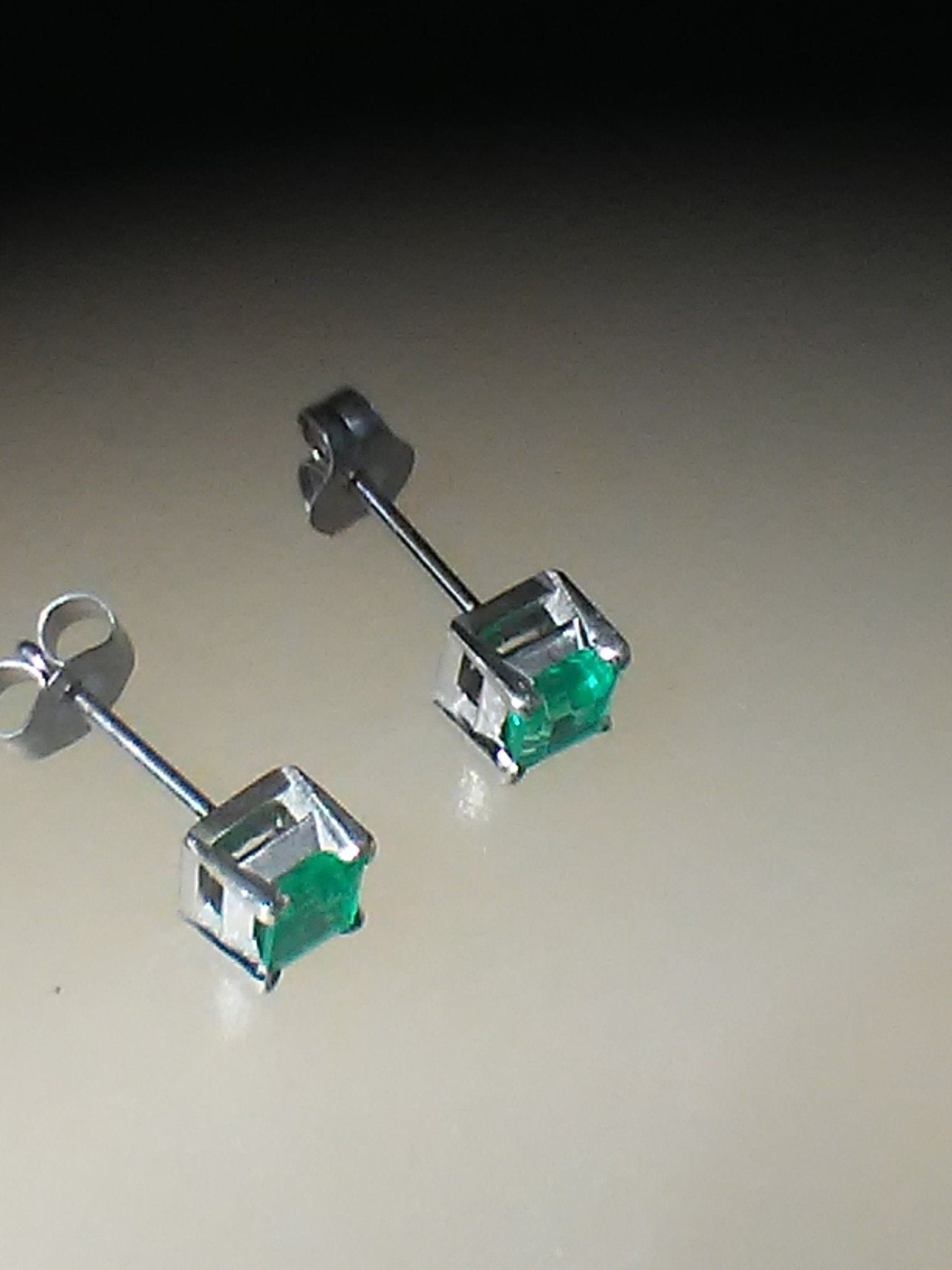 Colombian Emerald Square Stud Earrings 14kt White Gold - Gems by Gigi