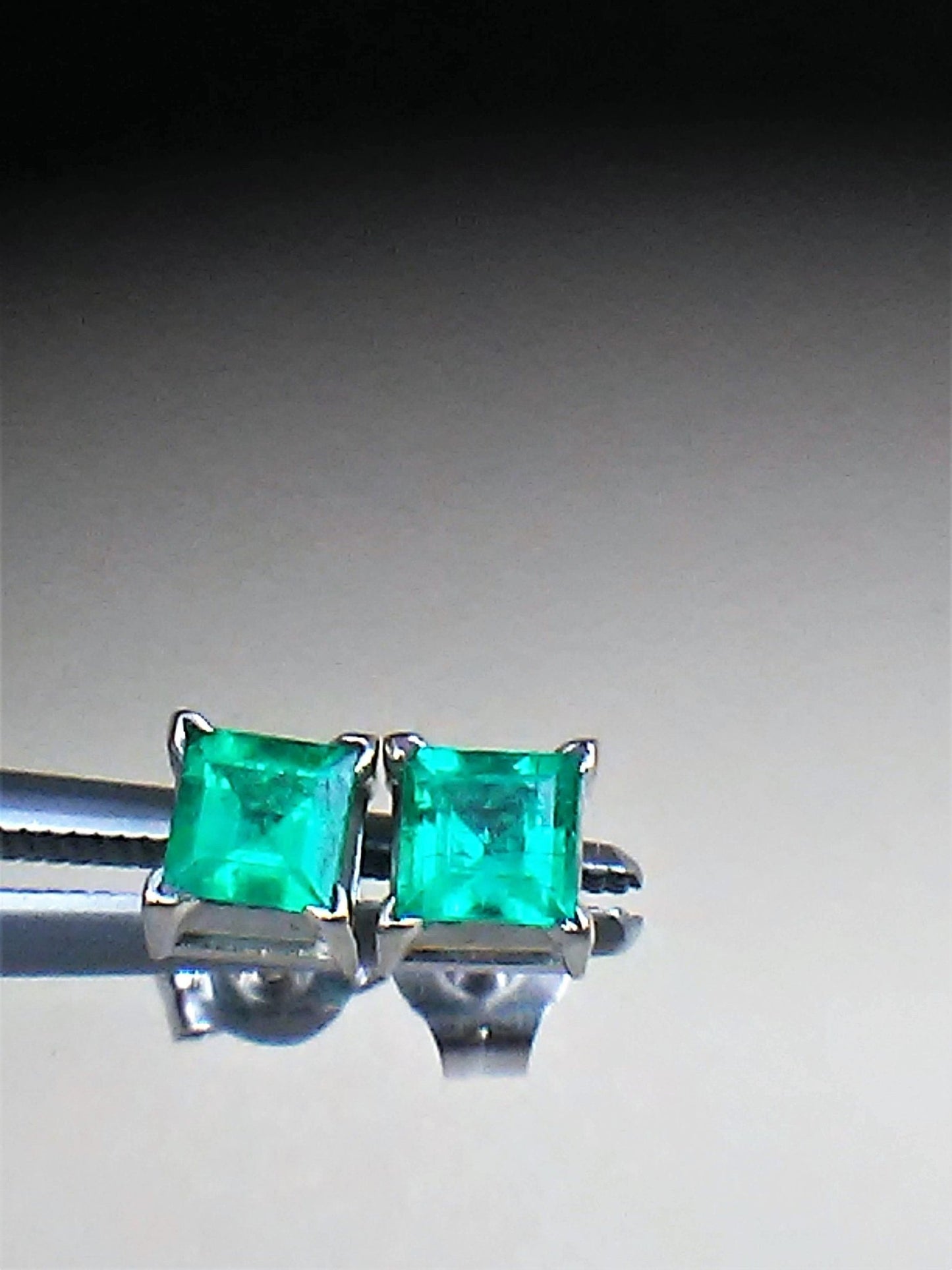 Colombian Emerald Square Stud Earrings 14kt White Gold - Gems by Gigi