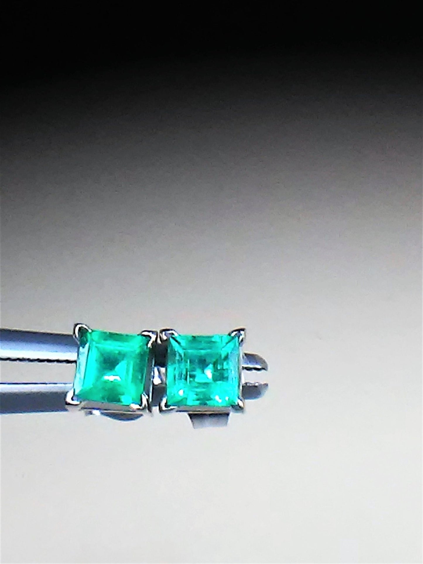 Colombian Emerald Square Stud Earrings 14kt White Gold - Gems by Gigi