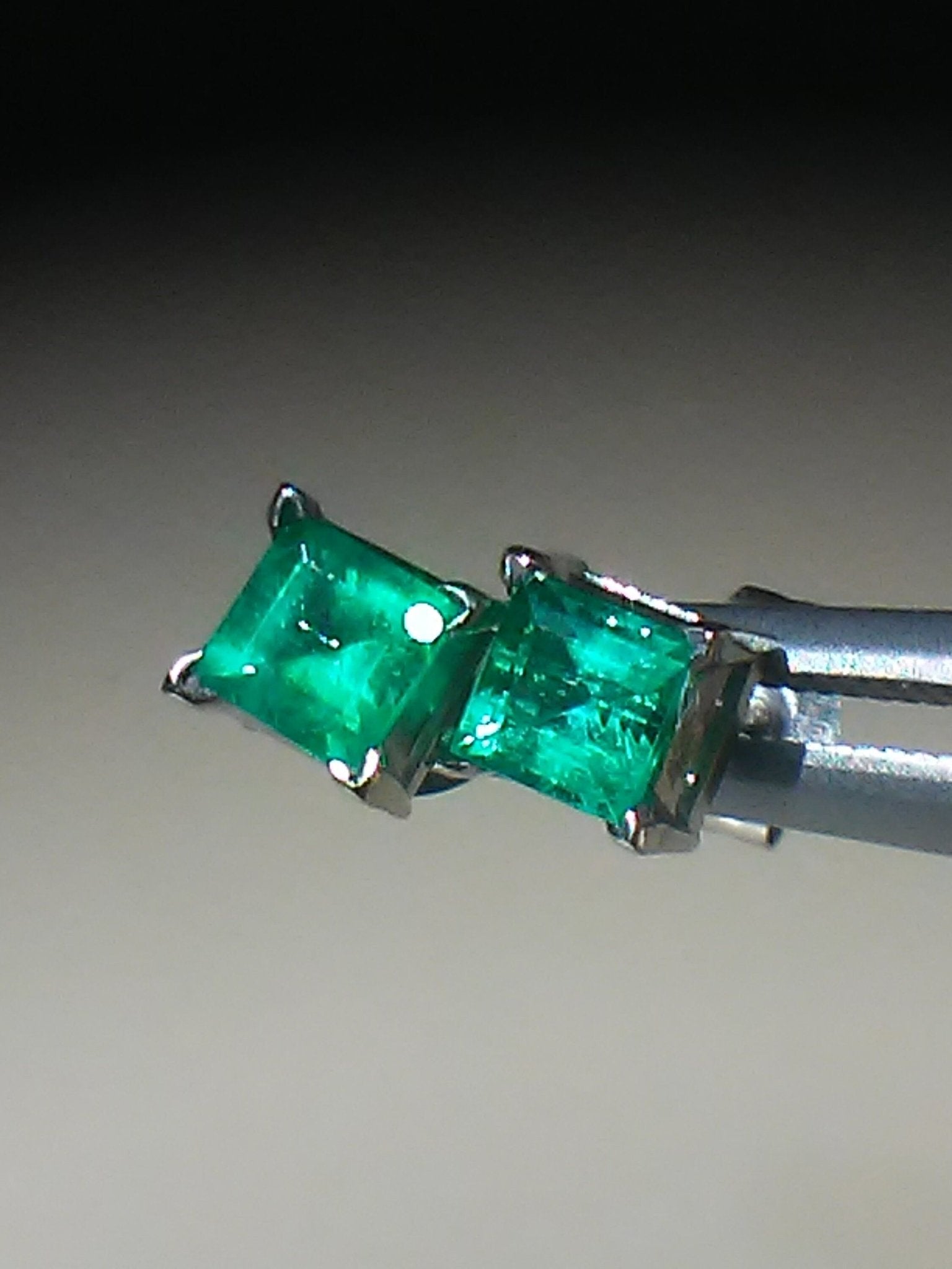 Colombian Emerald Square Stud Earrings 14kt White Gold - Gems by Gigi