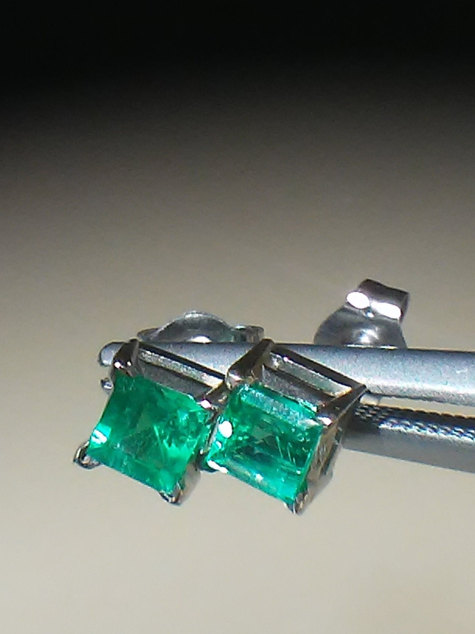Colombian Emerald Square Stud Earrings 14kt White Gold - Gems by Gigi