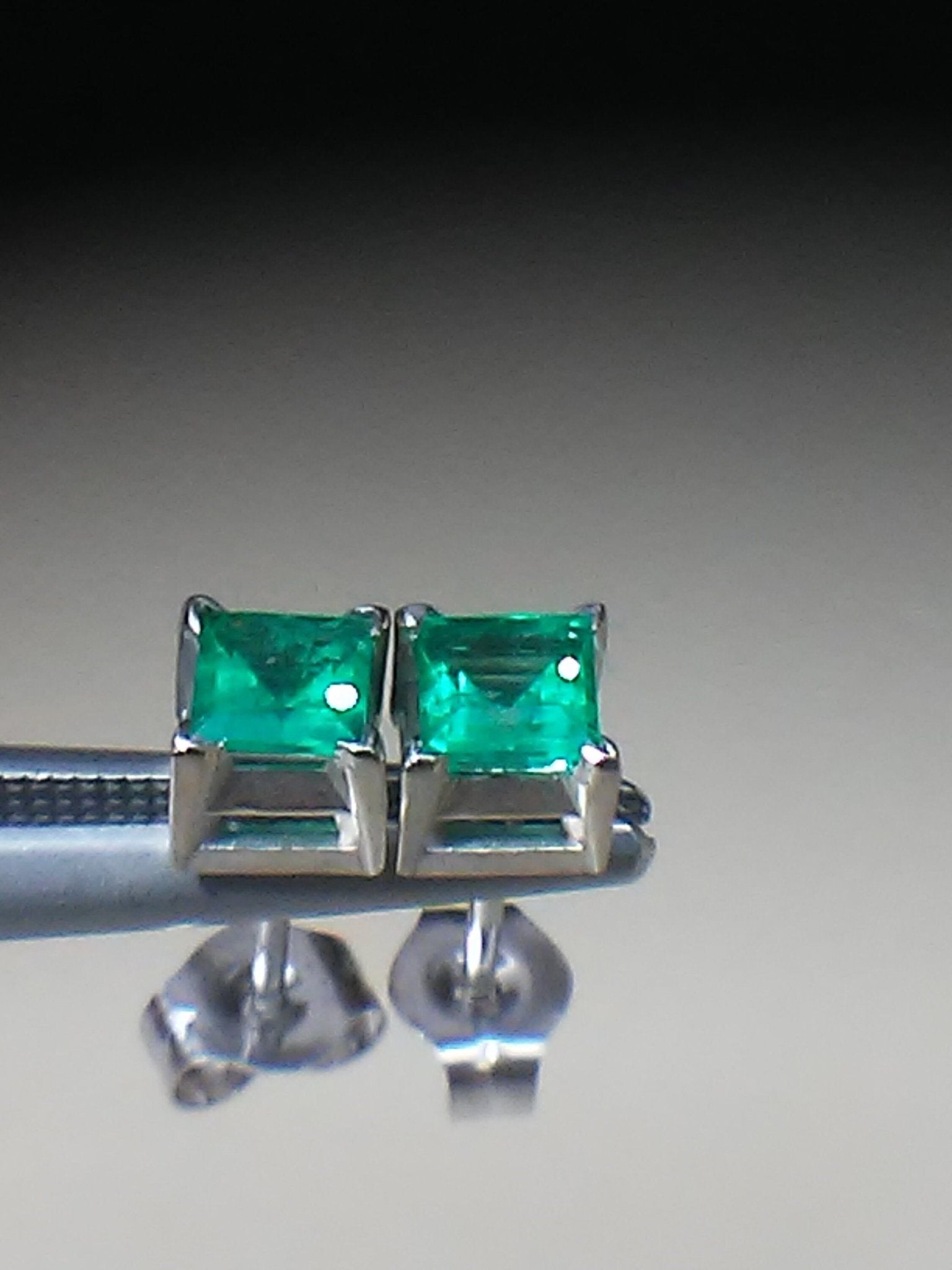 Colombian Emerald Square Stud Earrings 14kt White Gold - Gems by Gigi