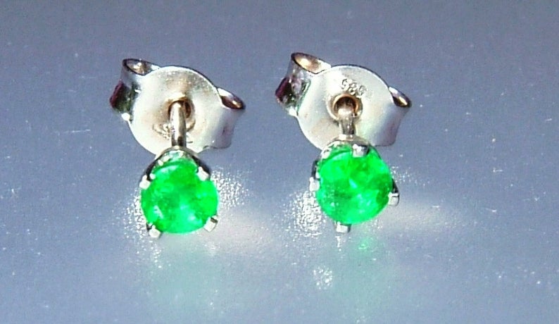 Colombian Emerald Stud Earrings 14kt White Gold 0.32ct - Gems by Gigi