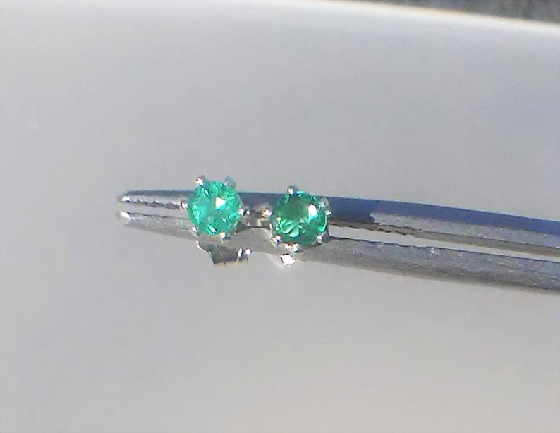 Colombian Emerald Stud Earrings Sterling Silver - Gems by Gigi