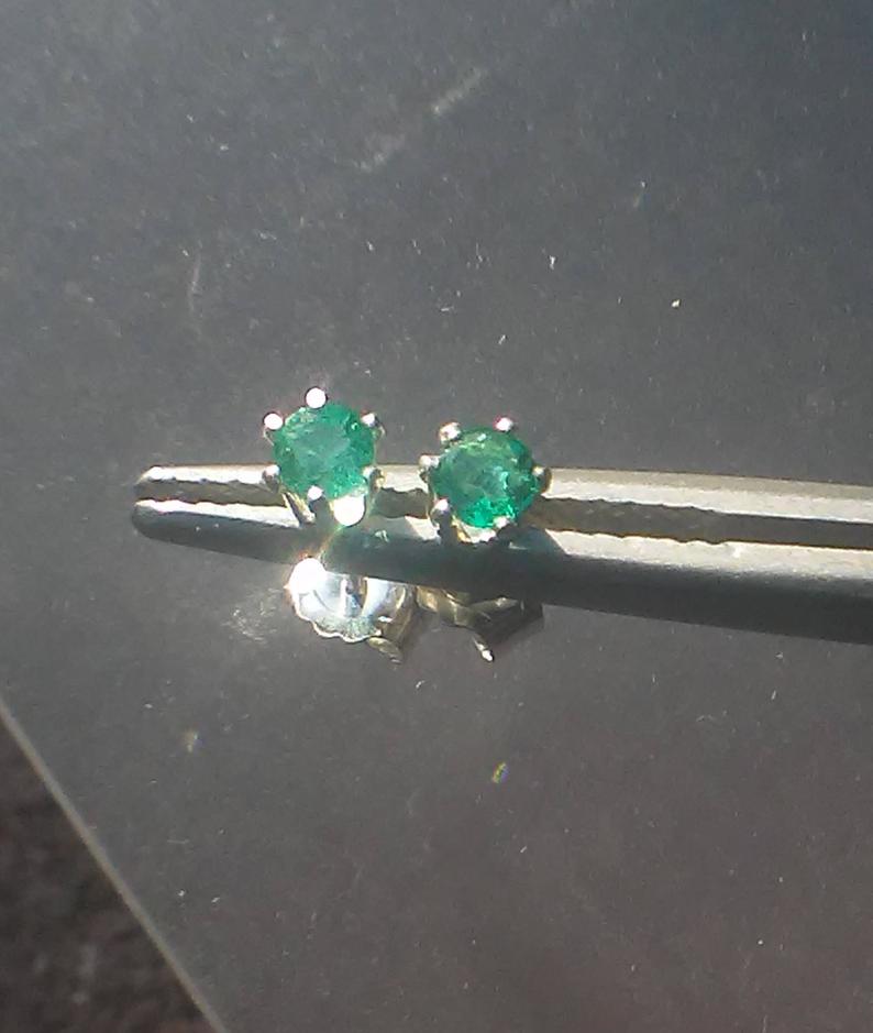 Colombian Emerald Stud Earrings Sterling Silver - Gems by Gigi