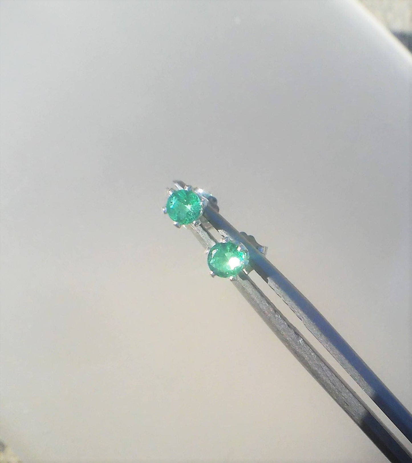 Colombian Emerald Stud Earrings Sterling Silver - Gems by Gigi