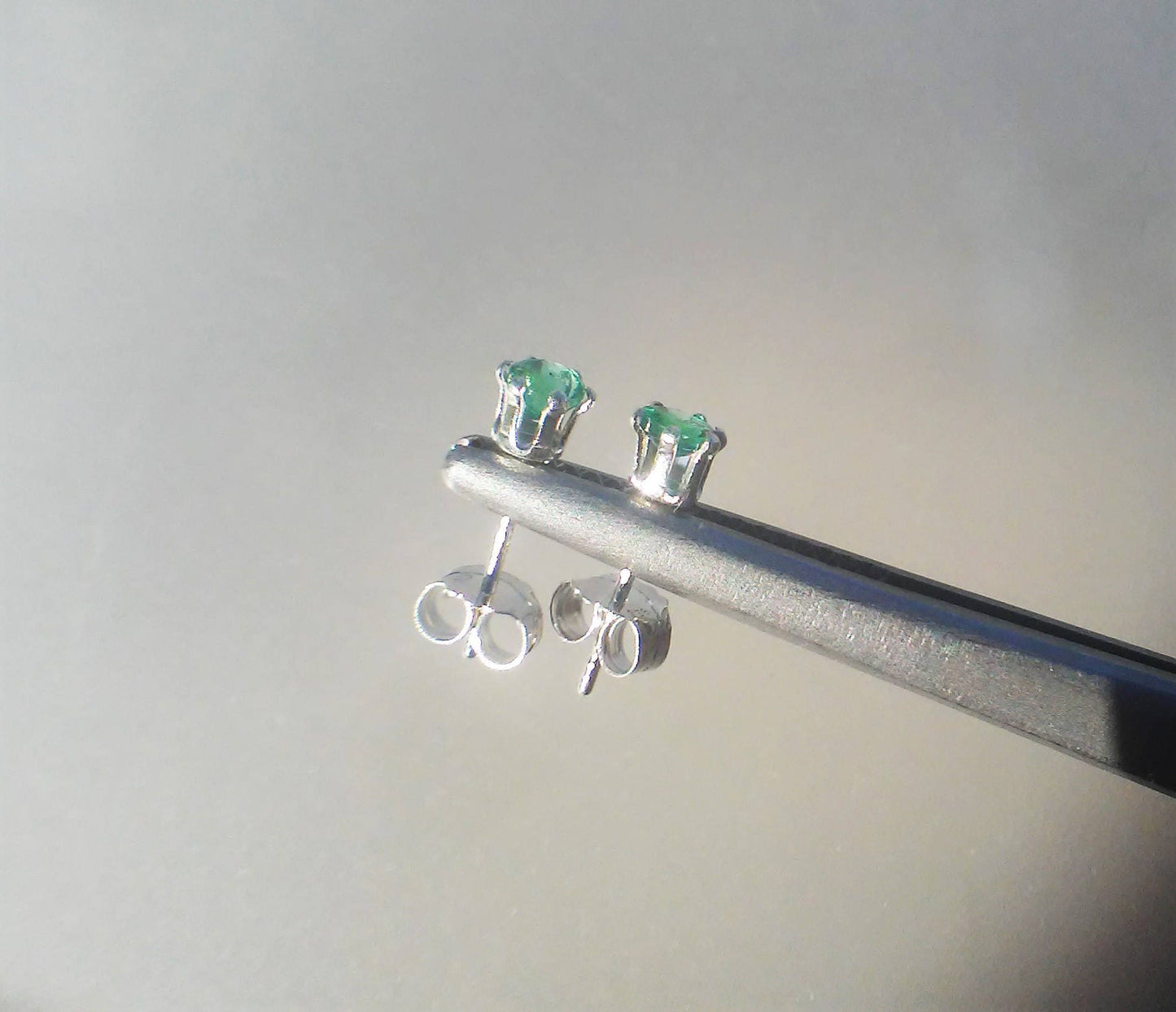 Colombian Emerald Stud Earrings Sterling Silver - Gems by Gigi